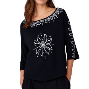 Central Park West Sweater NYE Glam Sequins Y2K Womens M Cashmere Silk Vintage